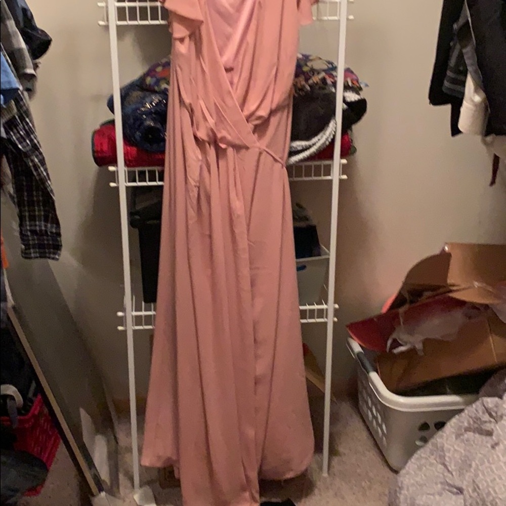 Davids Bridal Flutter sleeve wrap dress in Ballet
